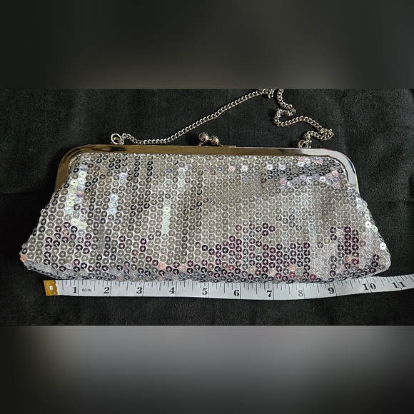 LOFT Silver Sequin Clutch with Chain Strap - Picture 3 of 7